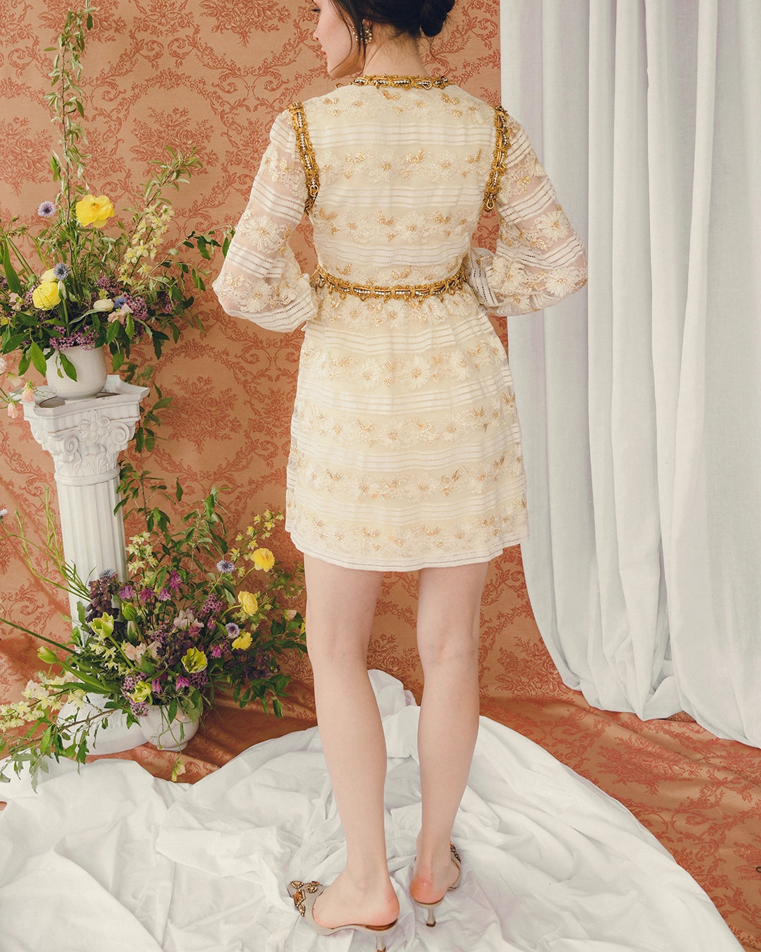 Vintage 1960s Oscar De La Renta Embellished Long Sleeve Minidress