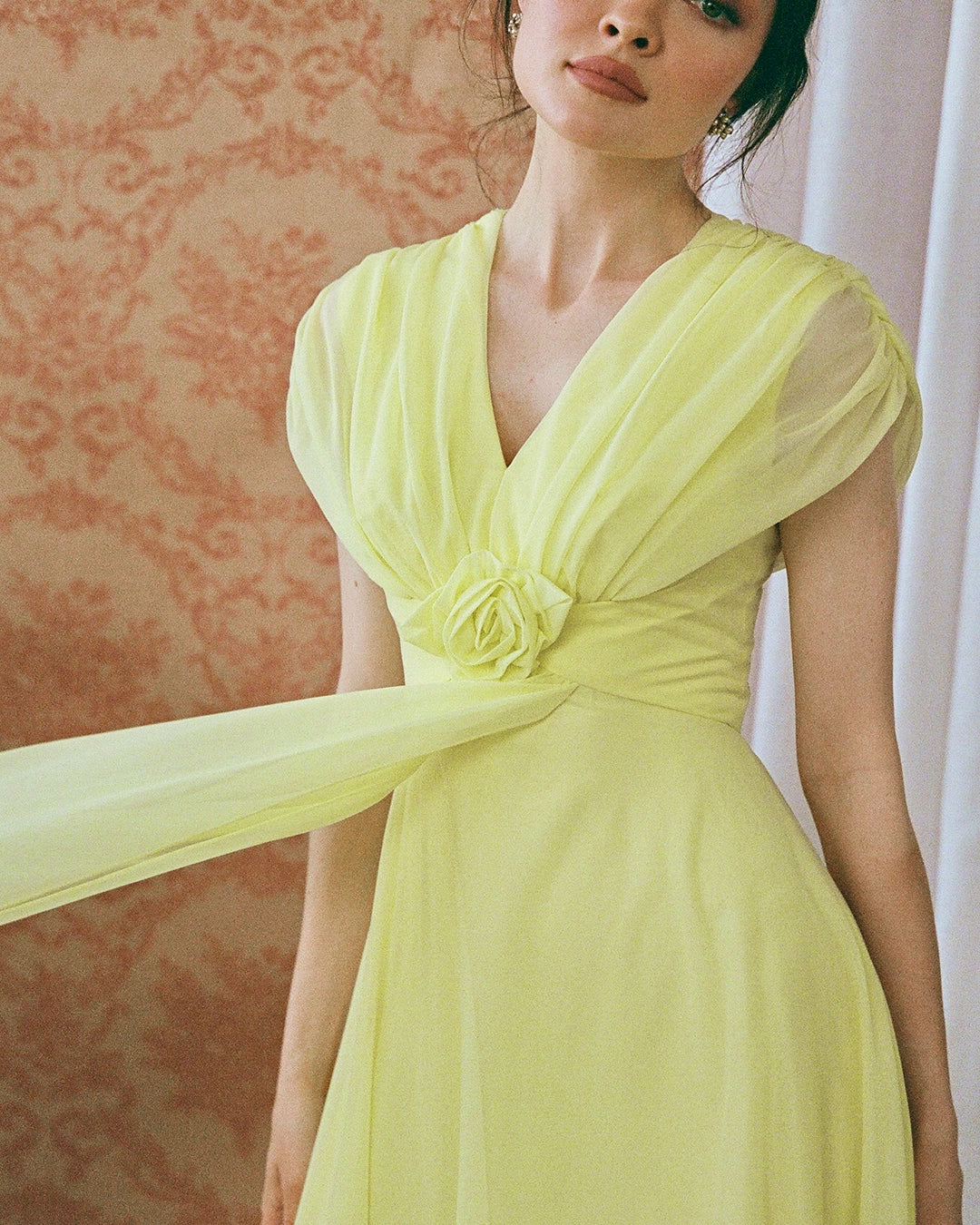 Vintage 1960s Yellow Tulle Rosette Gown