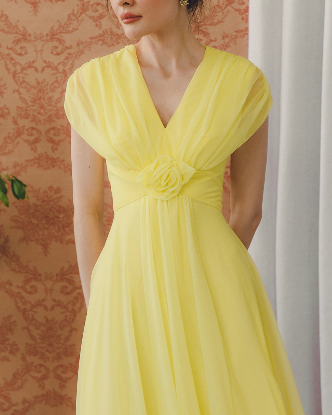 Vintage 1960s Yellow Tulle Rosette Gown