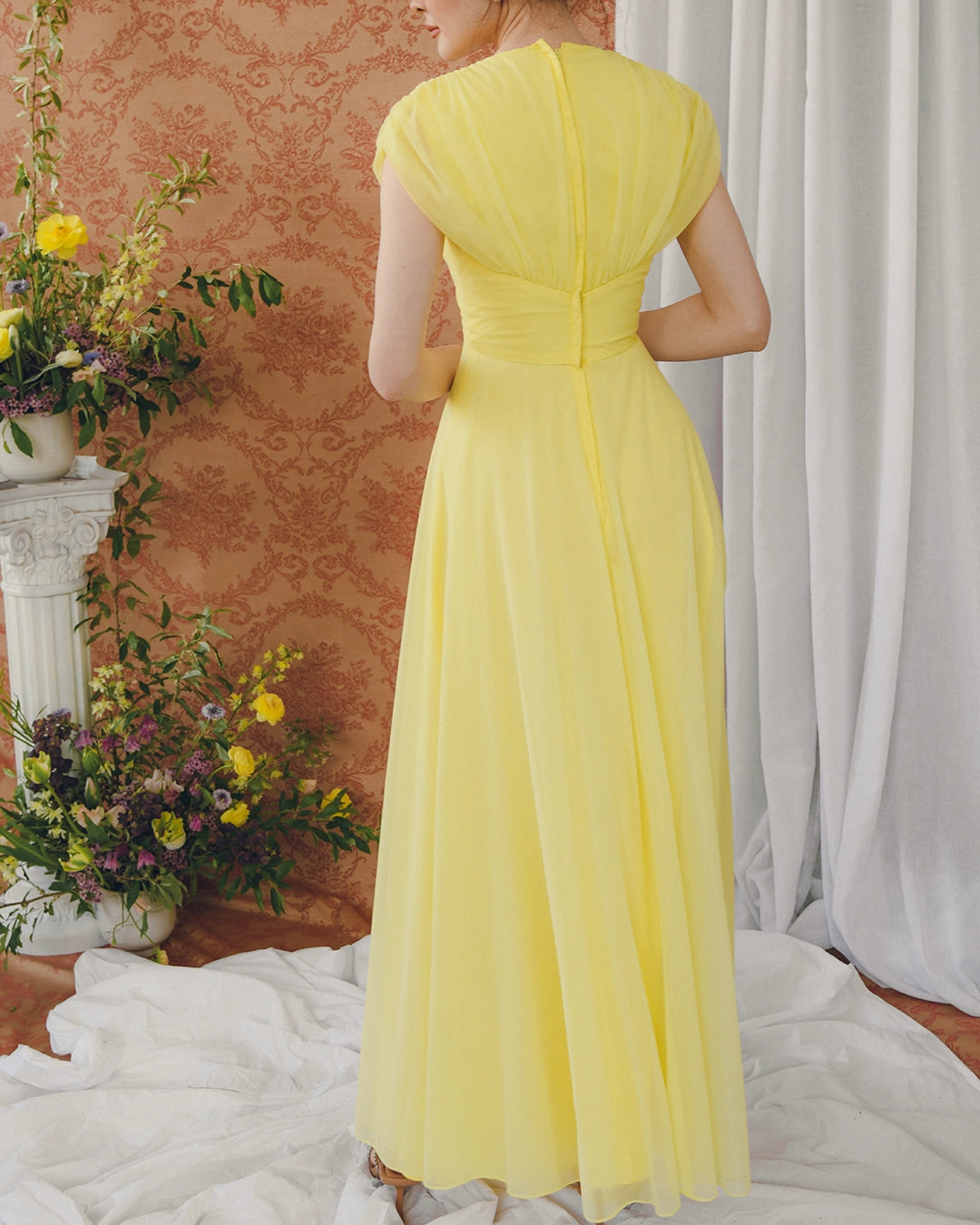 Vintage 1960s Yellow Tulle Rosette Gown