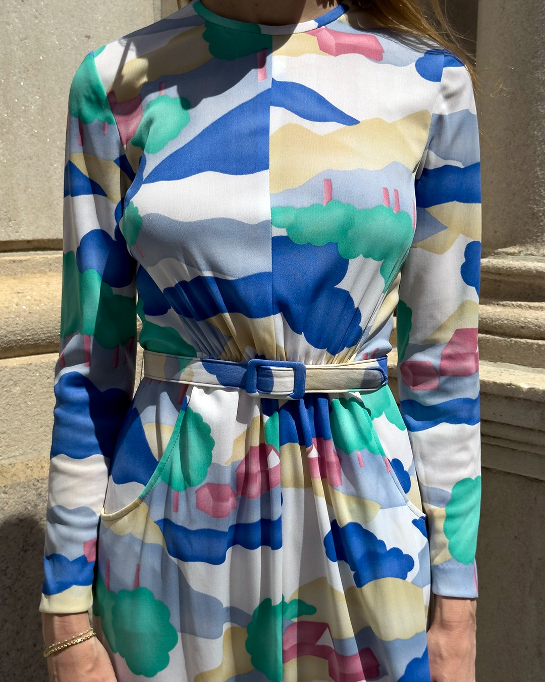 Vintage 1970s Psychedelic Print Belted Maxidress