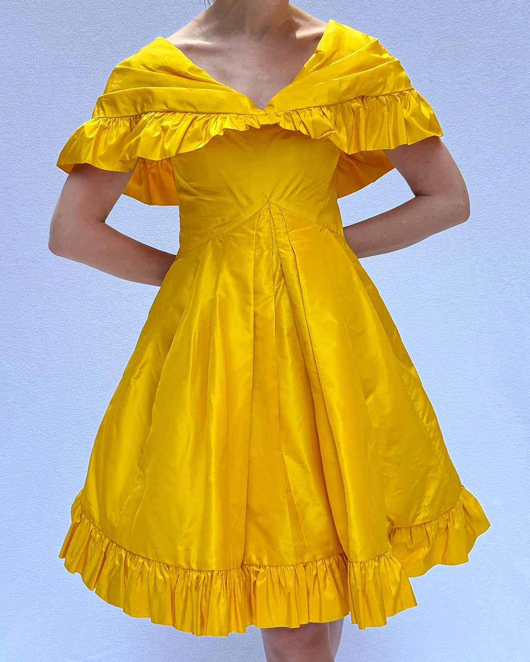 Vintage 1980s Arnold Scaasi Cape Collar Ruffled Cocktail Dress