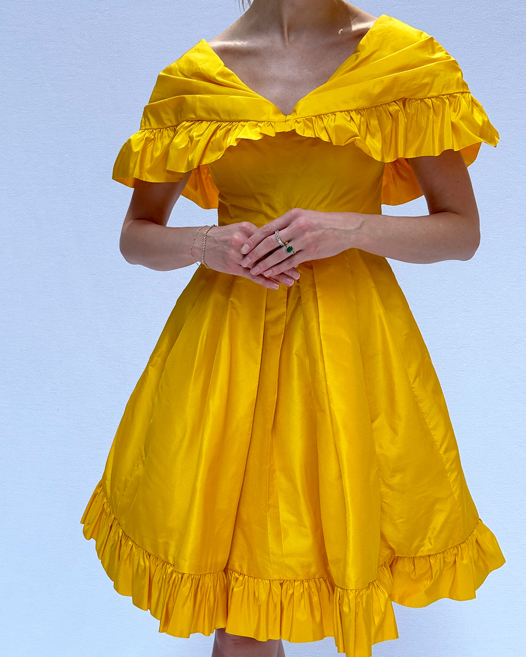 Vintage 1980s Arnold Scaasi Cape Collar Ruffled Cocktail Dress