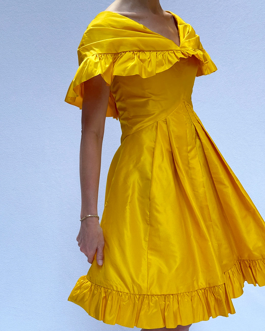 Vintage 1980s Arnold Scaasi Cape Collar Ruffled Cocktail Dress