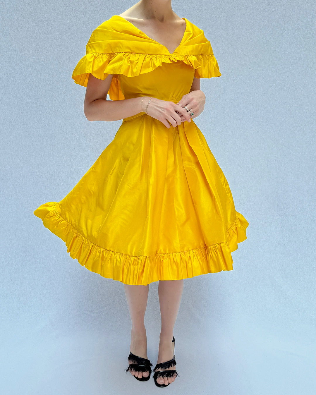 Vintage 1980s Arnold Scaasi Cape Collar Ruffled Cocktail Dress Vintage 1980s Arnold Scaasi Cape Collar Ruffled Cocktail Dress