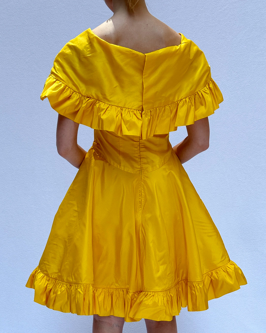 Vintage 1980s Arnold Scaasi Cape Collar Ruffled Cocktail Dress