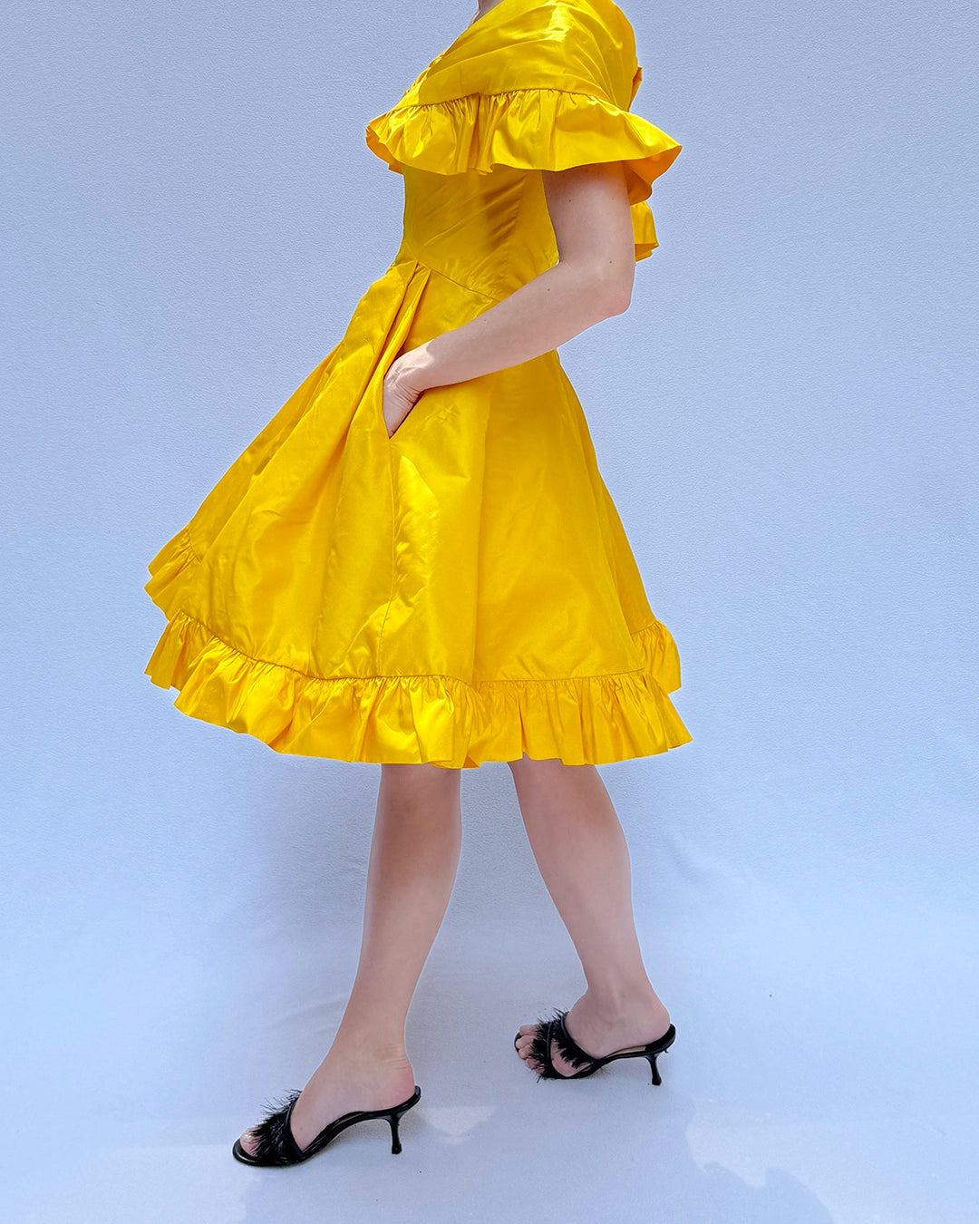 Vintage 1980s Arnold Scaasi Cape Collar Ruffled Cocktail Dress