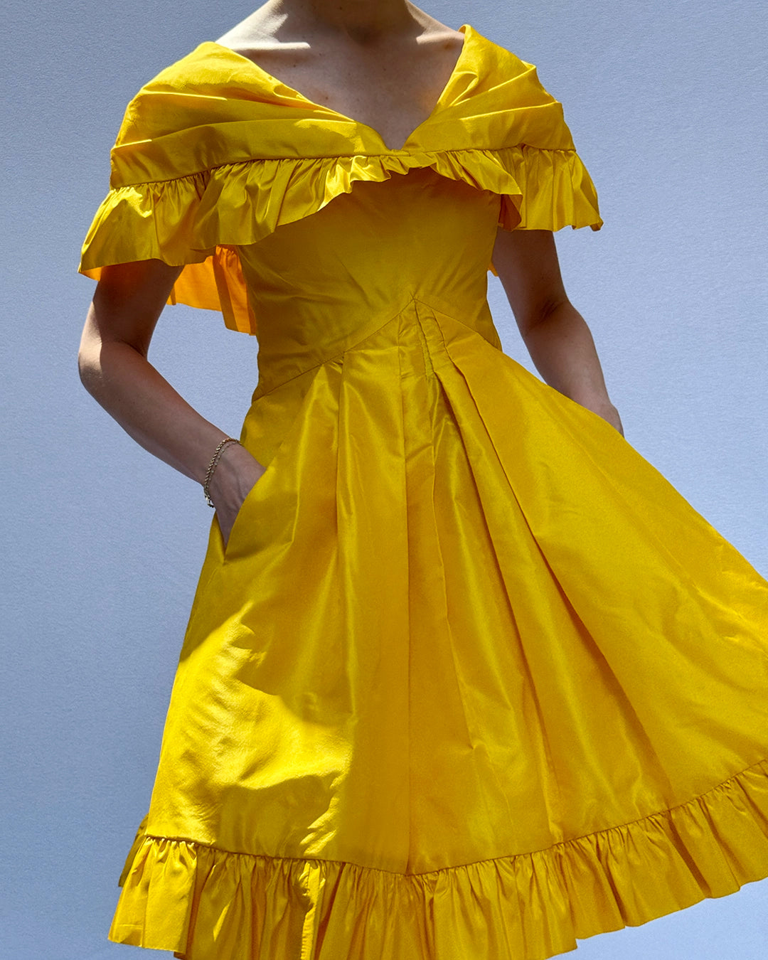 Vintage 1980s Arnold Scaasi Cape Collar Ruffled Cocktail Dress