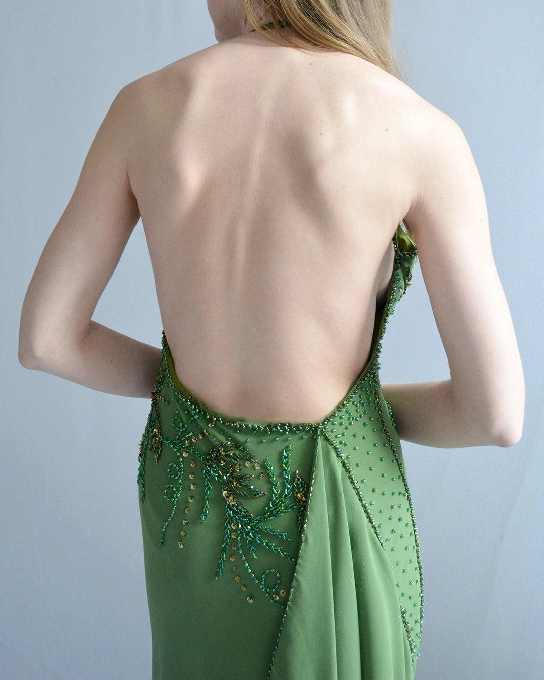 Vintage 90s Bias-Cut Open-Back Beaded Gown