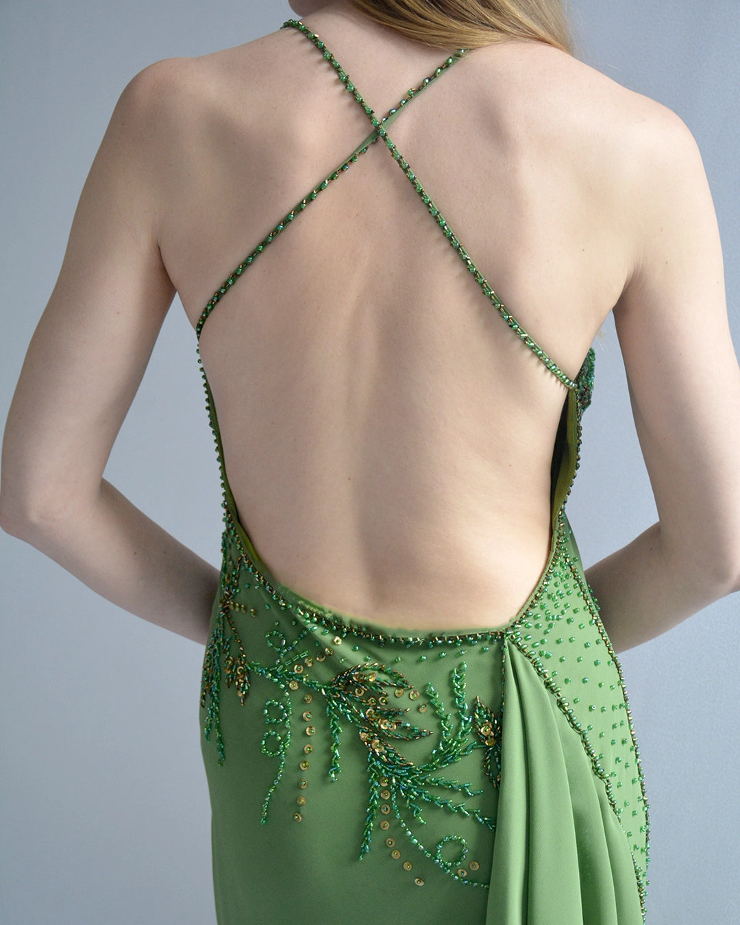 Vintage 90s Bias-Cut Open-Back Beaded Gown