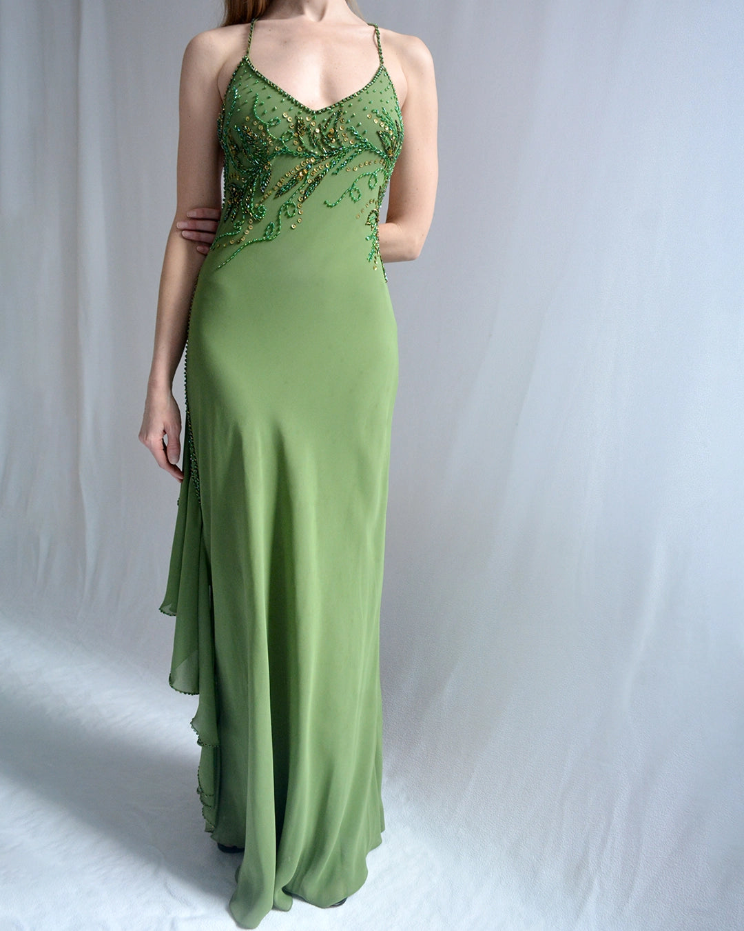 Vintage 90s Bias-Cut Open-Back Beaded Gown
