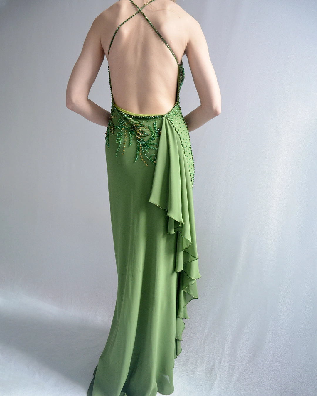 Vintage 90s Bias-Cut Open-Back Beaded Gown