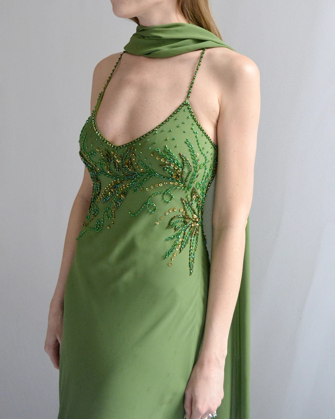 Vintage 90s Bias-Cut Open-Back Beaded Gown
