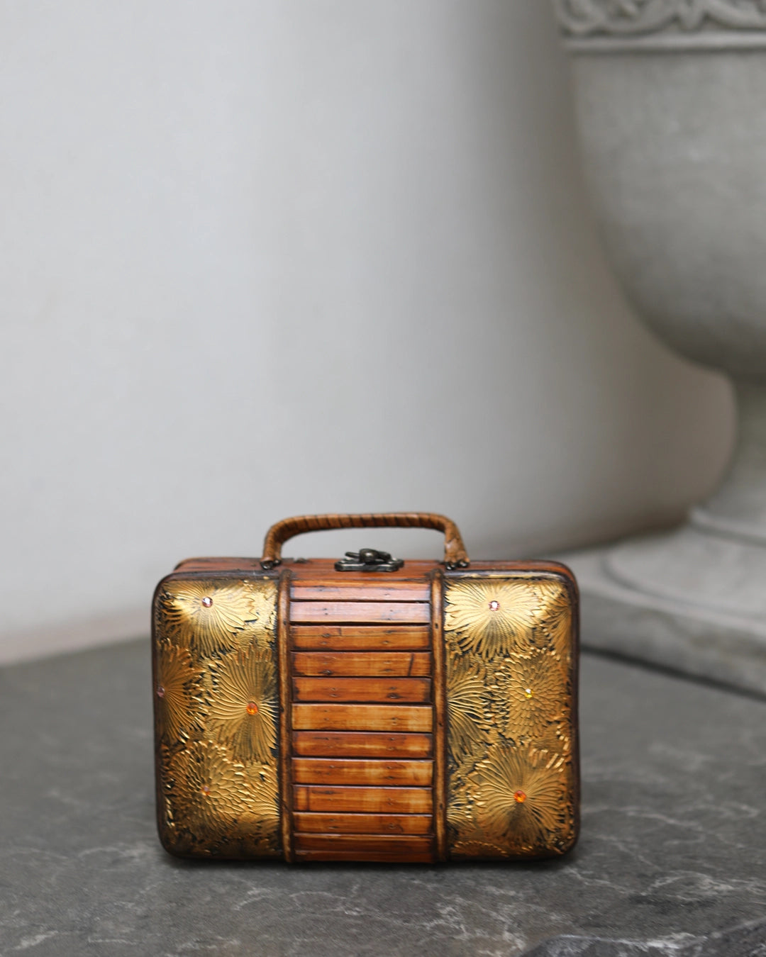 Vintage Bamboo And Embossed Floral Box Bag