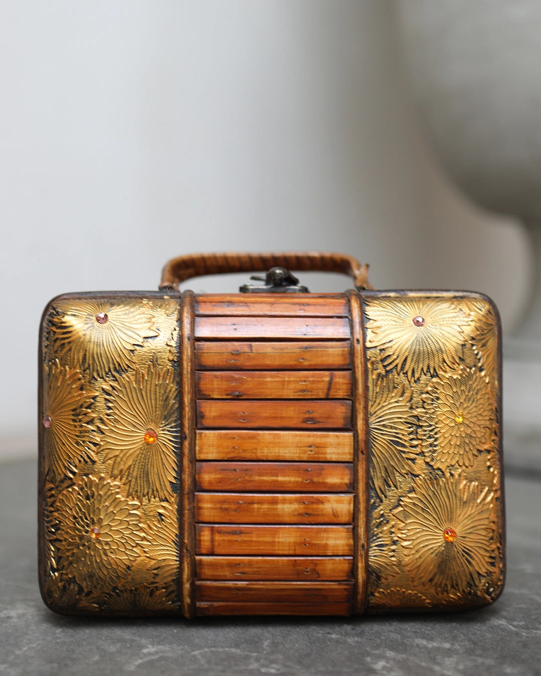 Vintage Bamboo And Embossed Floral Box Bag