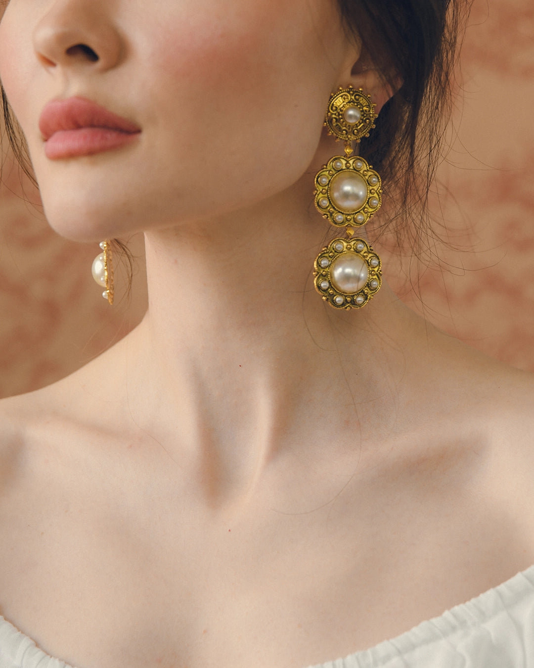 Vintage Baroque Revival Double-Drop Pearl Earrings