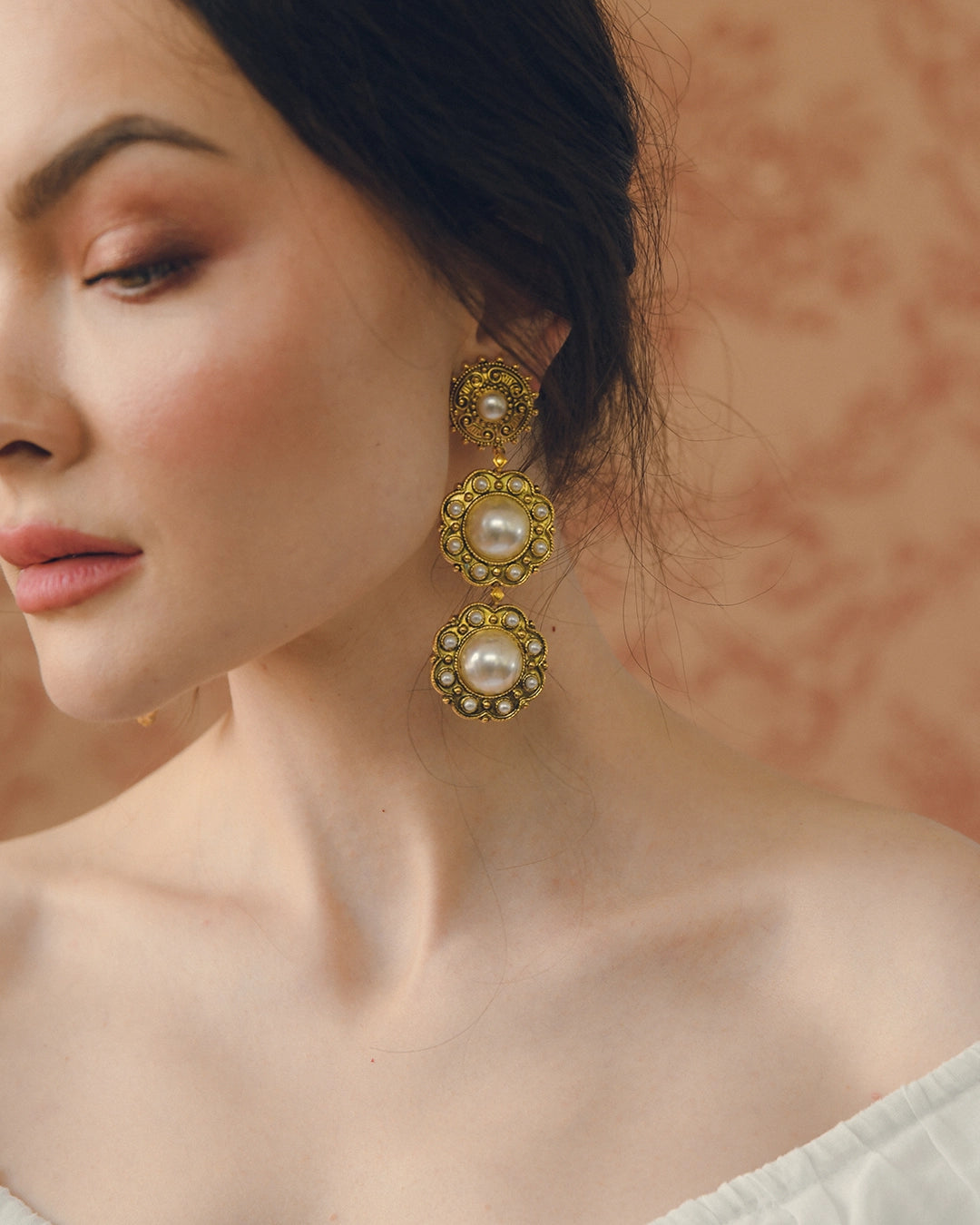 Vintage Baroque Revival Double-Drop Pearl Earrings