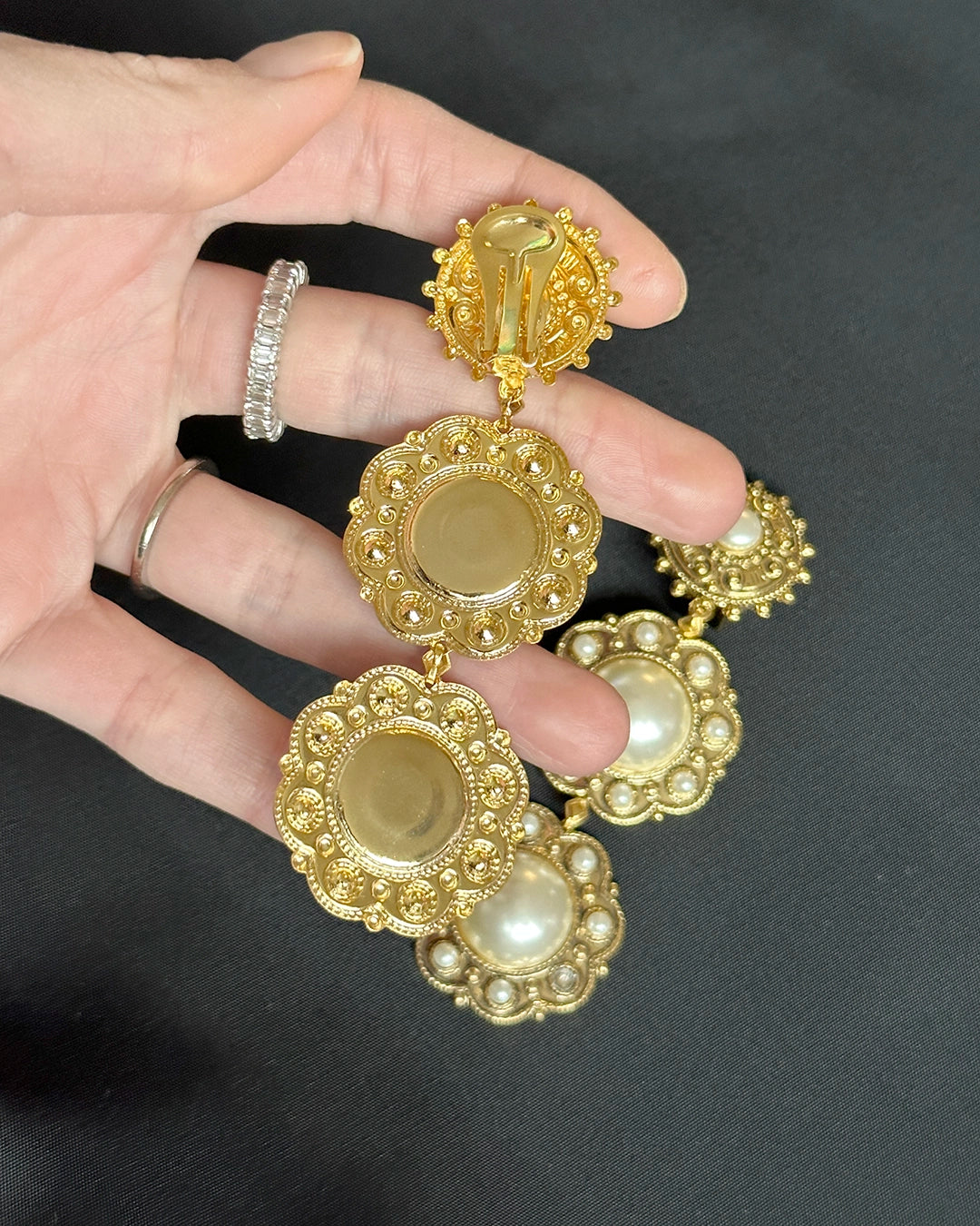 Vintage Baroque Revival Double-Drop Pearl Earrings
