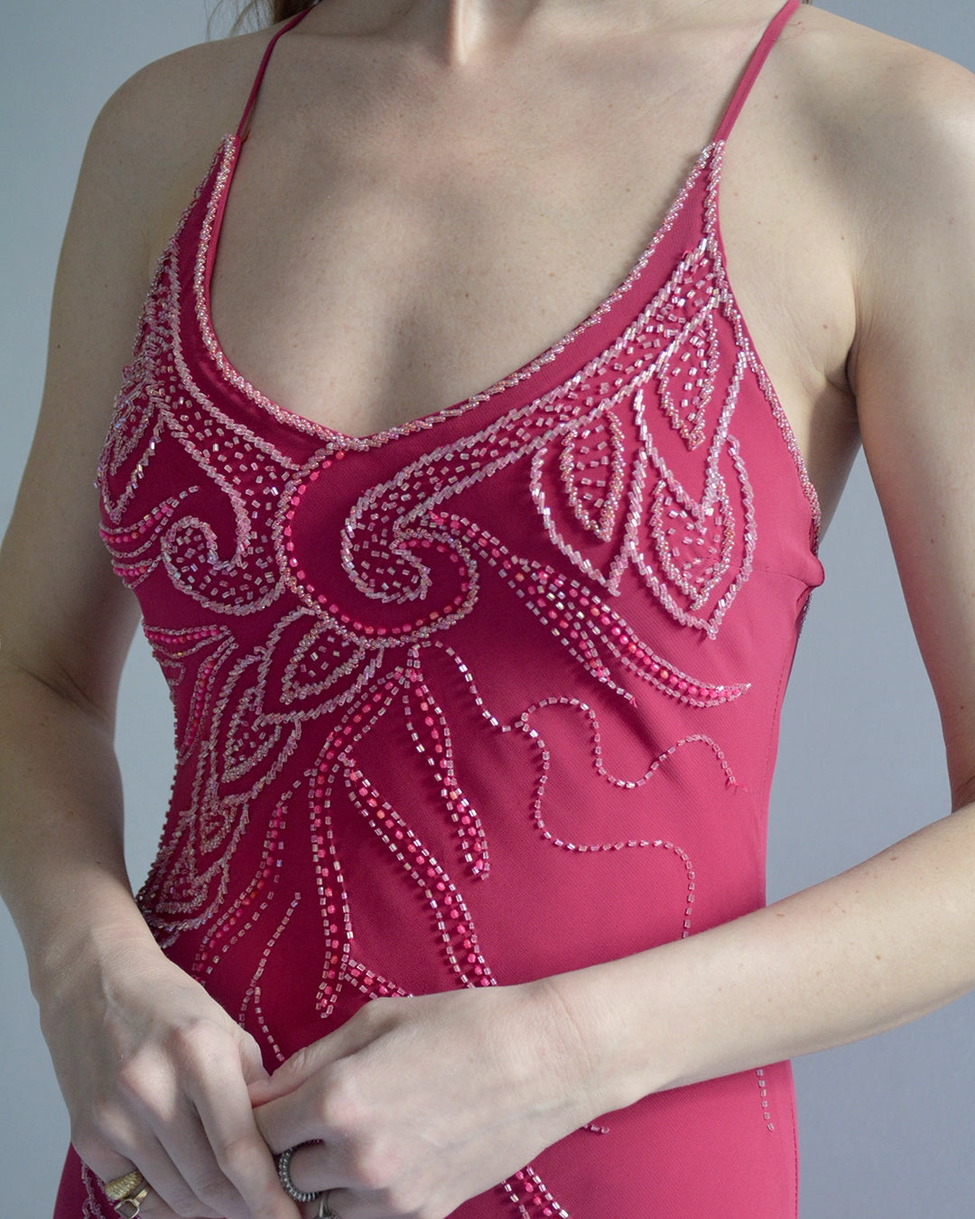 Vintage Bias-Cut Open-Back Beaded Mermaid Gown