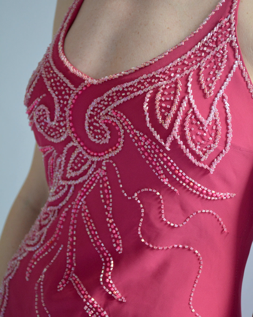 Vintage Bias-Cut Open-Back Beaded Mermaid Gown