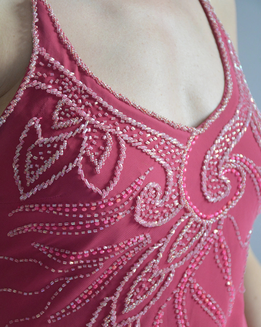 Vintage Bias-Cut Open-Back Beaded Mermaid Gown