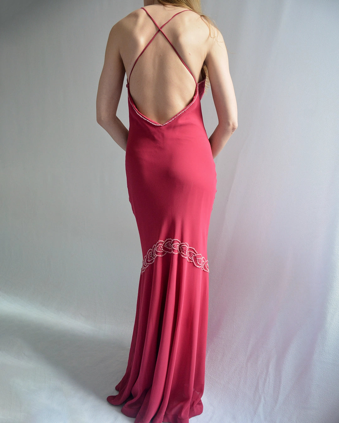 Vintage Bias-Cut Open-Back Beaded Mermaid Gown