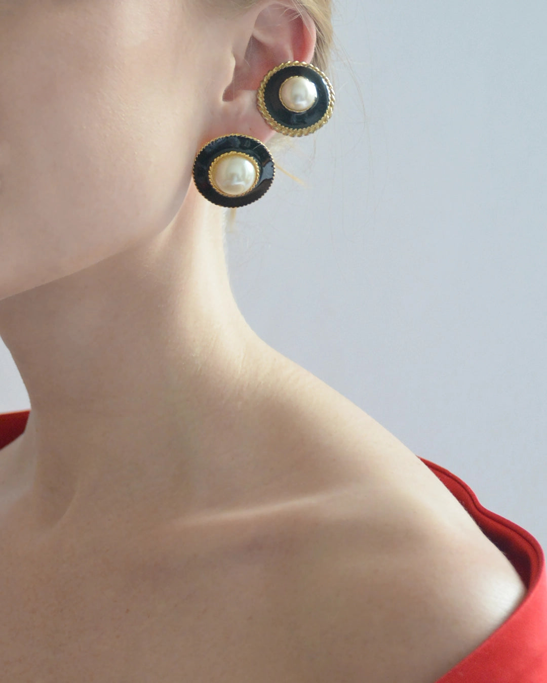 Vintage Black Enamel And Pearl Stud Earrings, post back