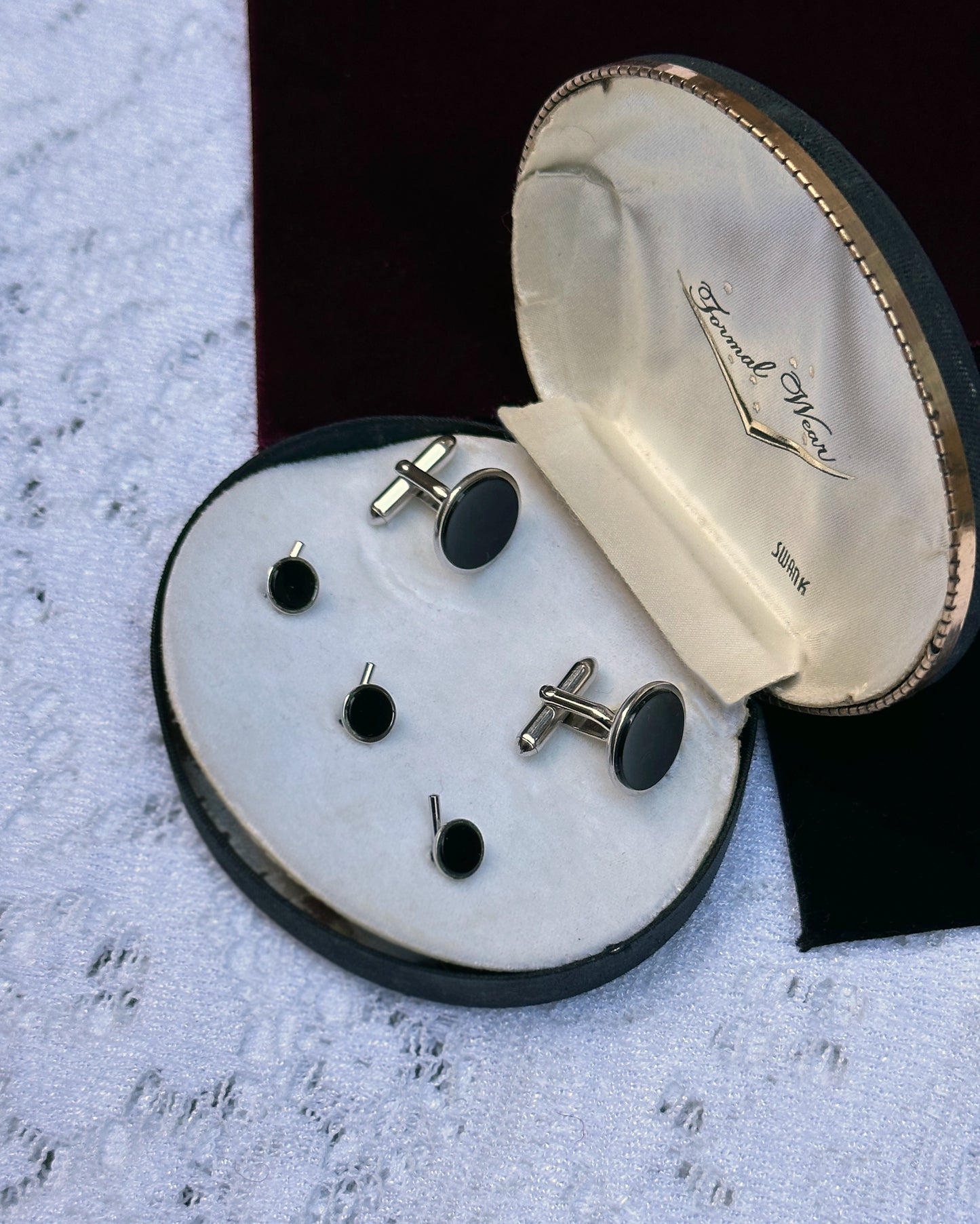 Vintage Black Enamel Cufflinks & Studs Set