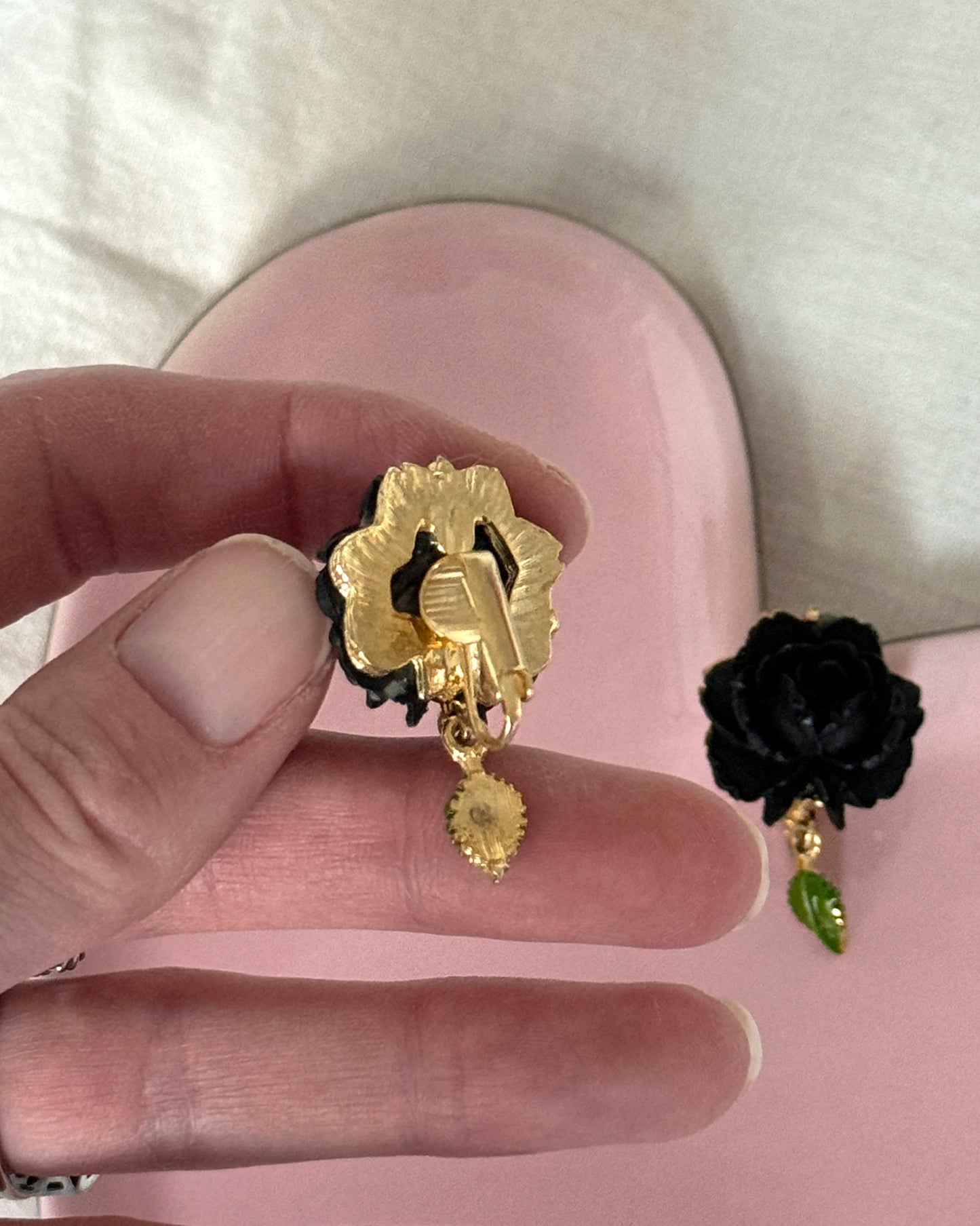 Vintage Black Rose Earrings