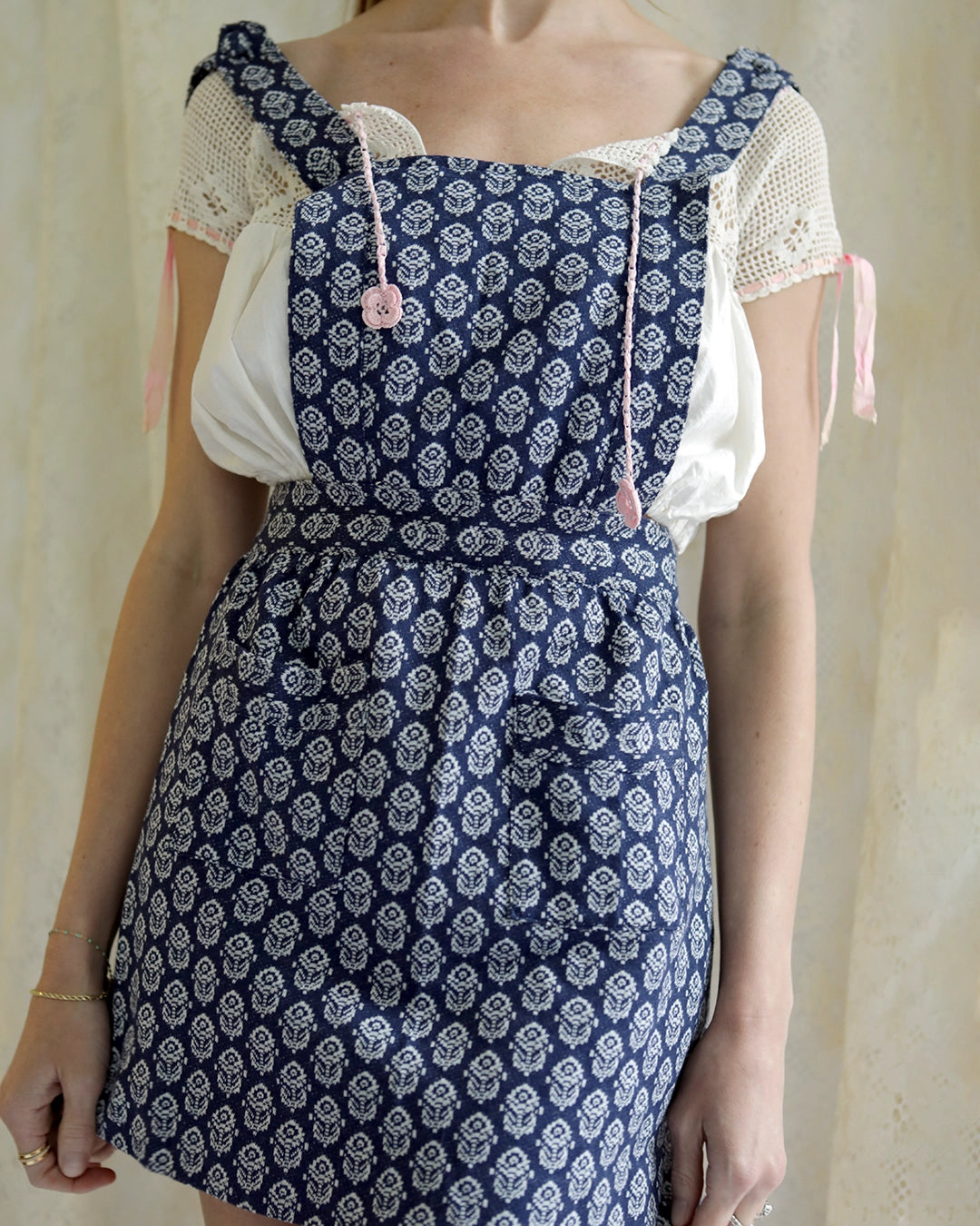 Vintage Block Print Pinafore Apron Dress Vintage Block Print Pinafore Apron Dress