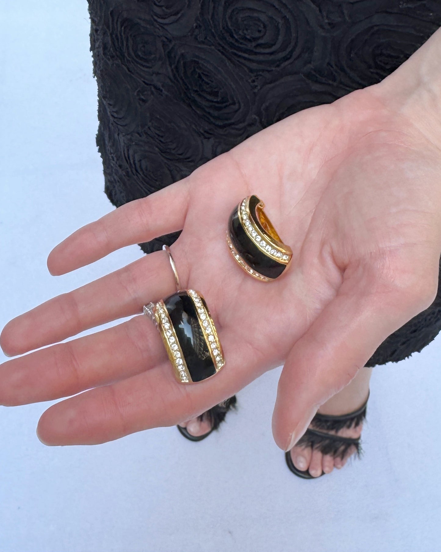 Vintage Christian Dior Black Enamel Half Hoop Earrings