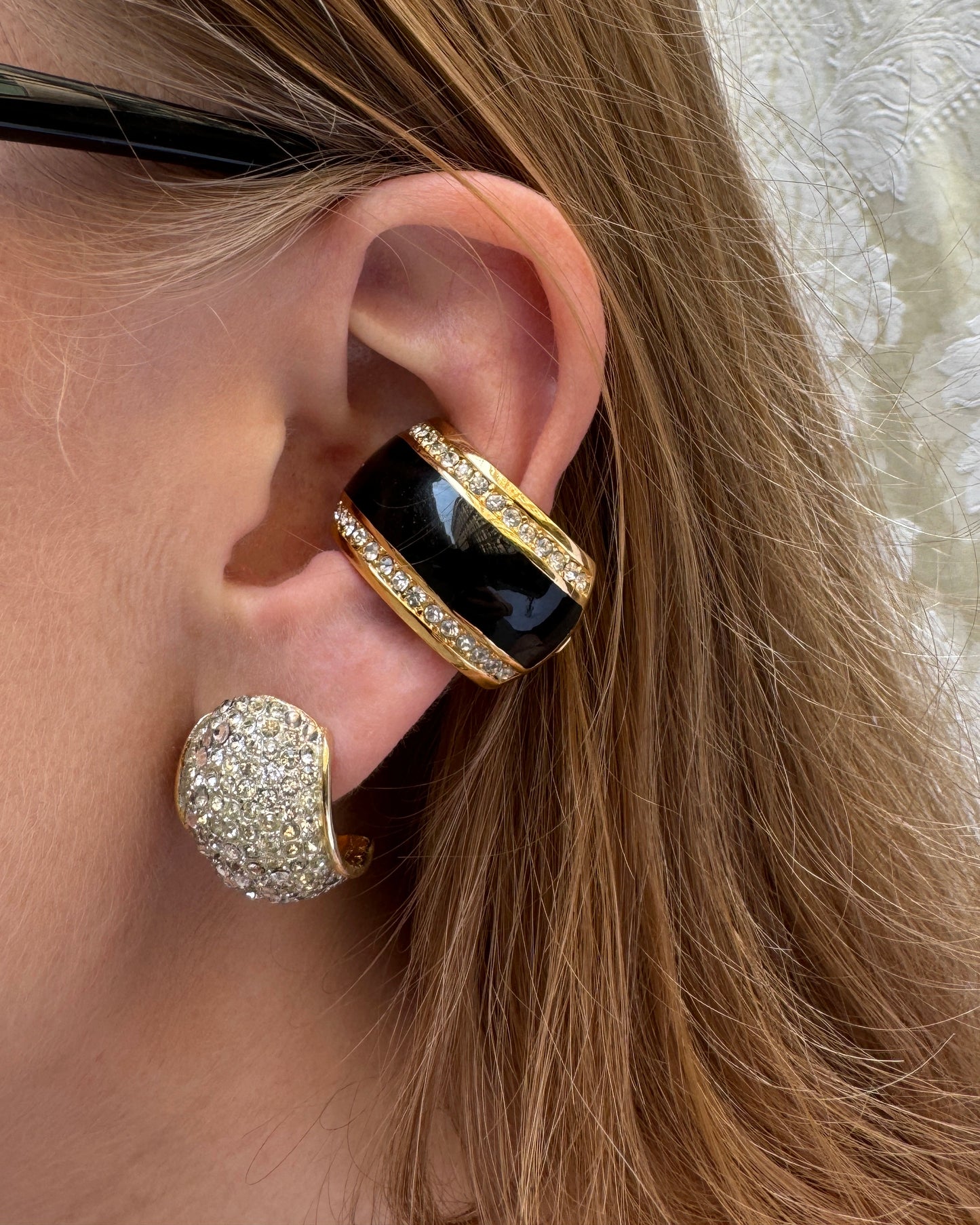 Vintage Christian Dior Black Enamel Half Hoop Earrings