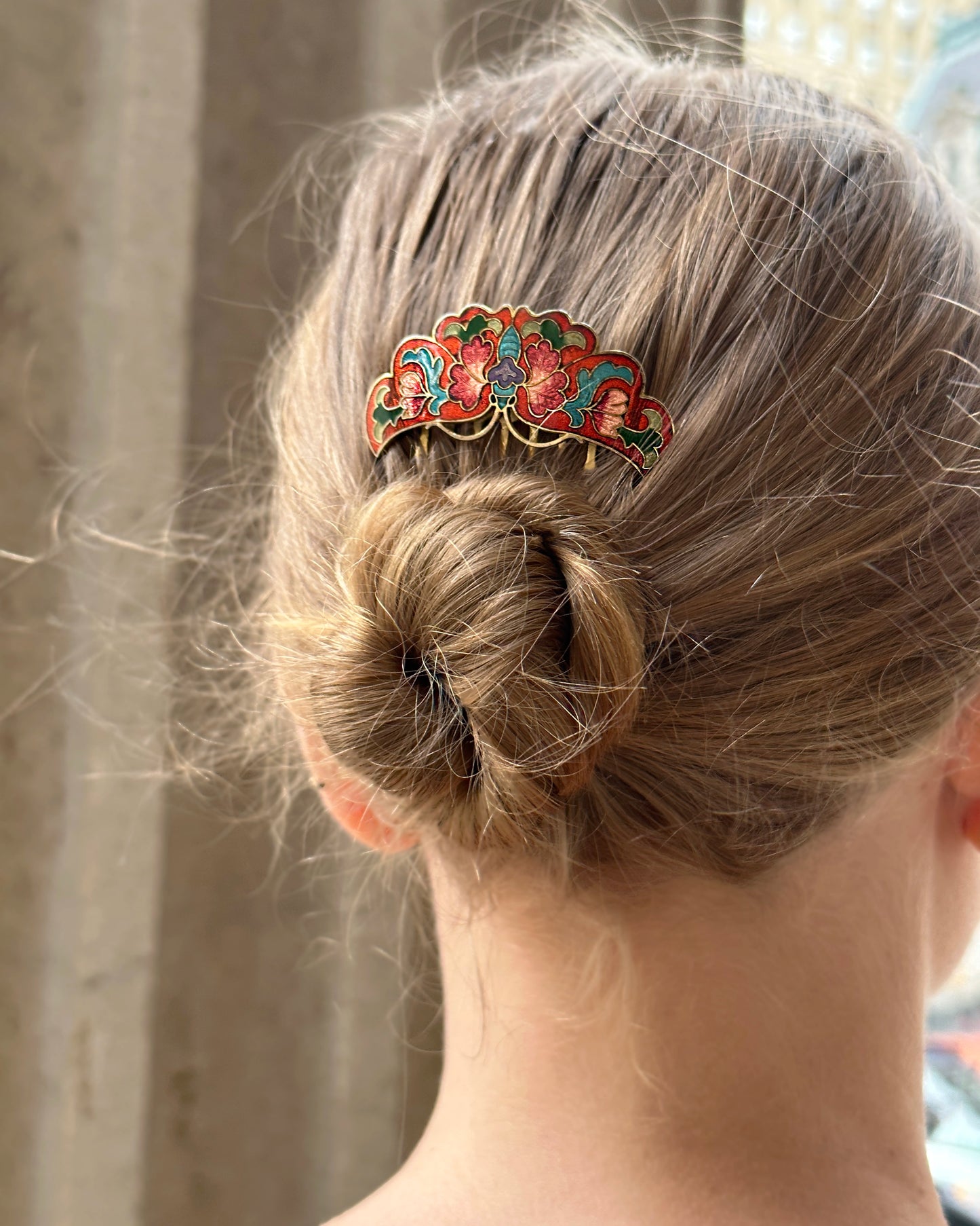 Vintage Cloisonné Enamel Hair Combs
