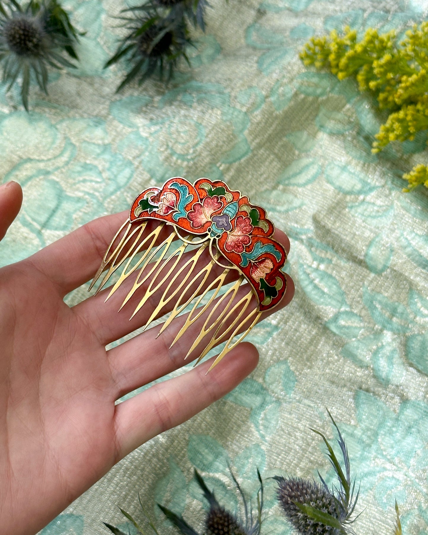 Vintage Cloisonné Enamel Hair Combs