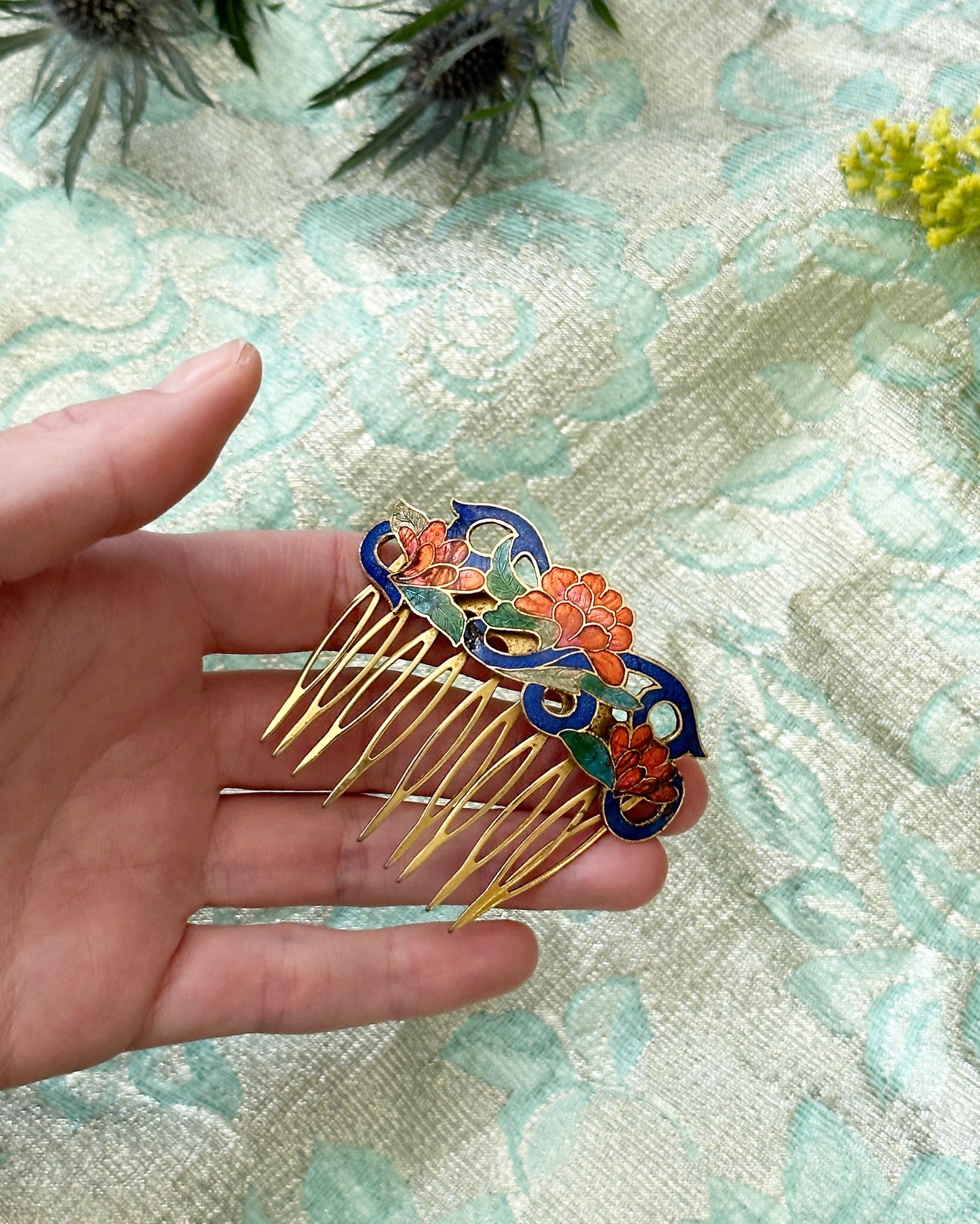 Vintage Cloisonné Enamel Hair Combs