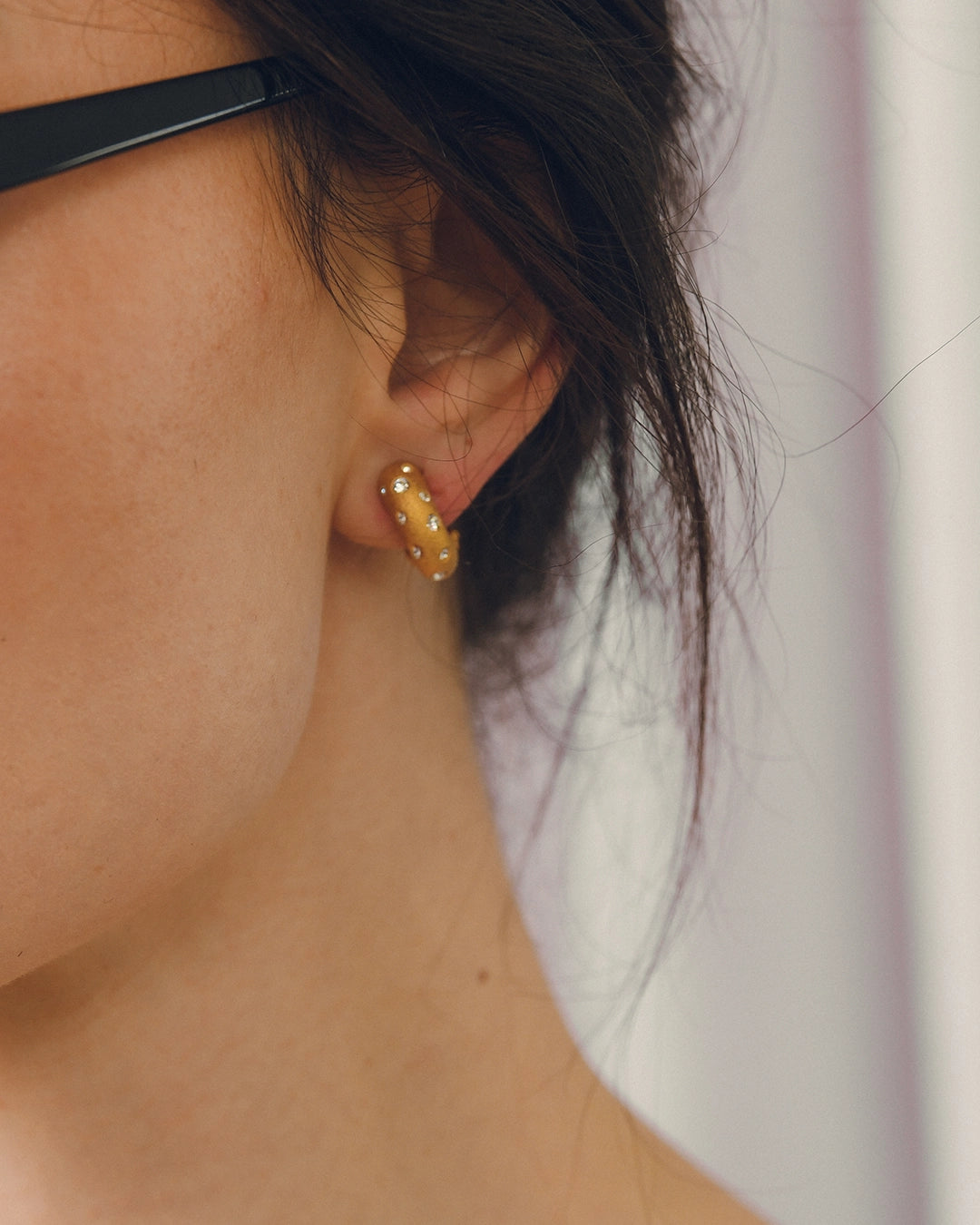 Vintage Crystal-Set Gold Huggie Hoops
