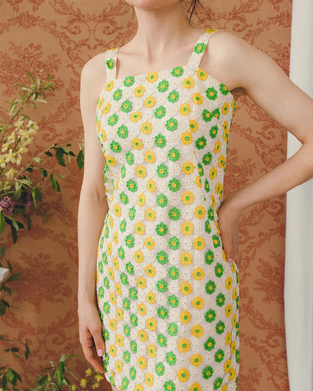 Early 1960s Daisy Crochet Minidress