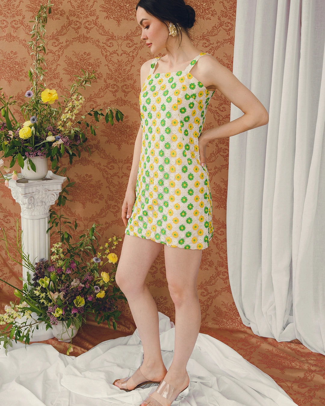 Early 1960s Daisy Crochet Minidress