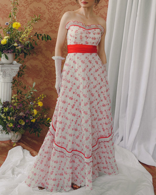 Vintage Embroidered Eyelet Bustier Gown
