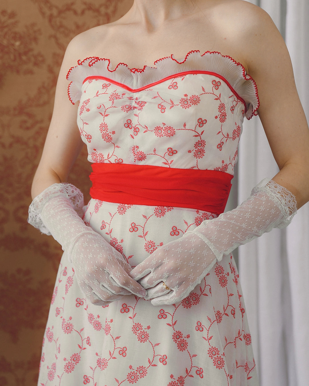Vintage Embroidered Eyelet Bustier Gown