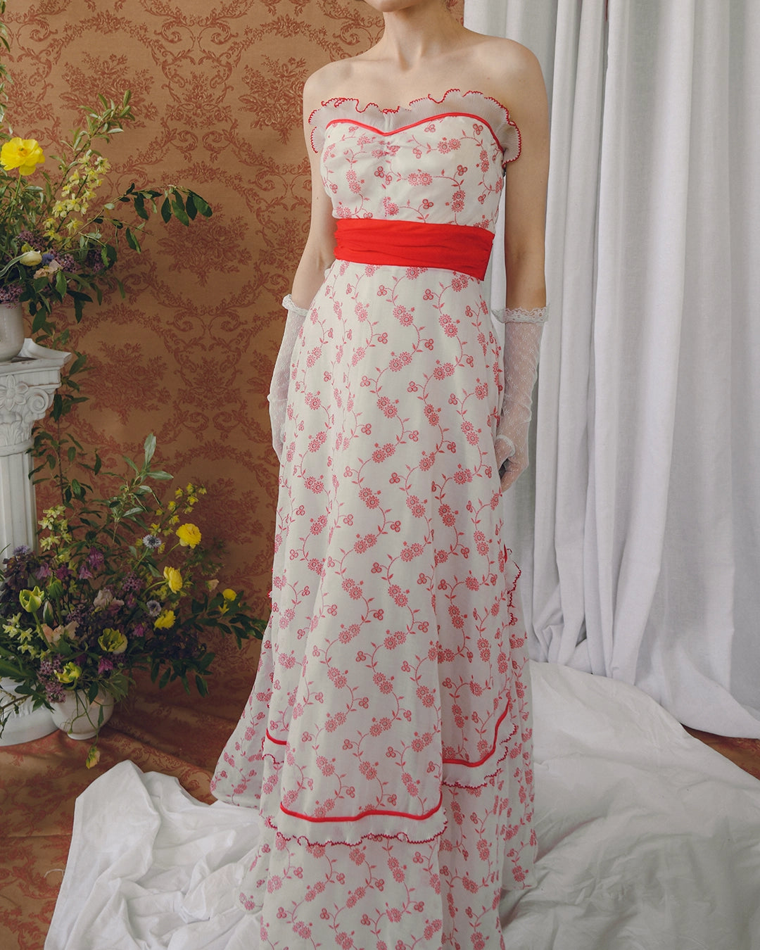 Vintage Embroidered Eyelet Bustier Gown