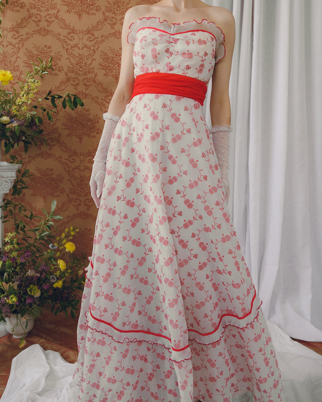 Vintage Embroidered Eyelet Bustier Gown