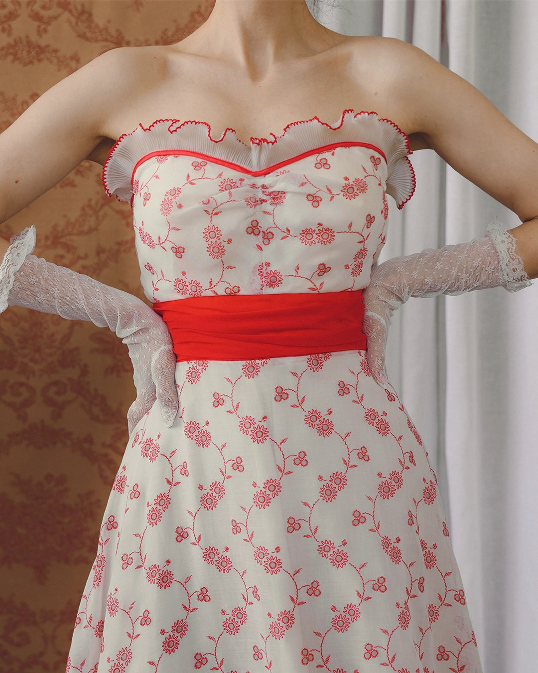 Vintage Embroidered Eyelet Bustier Gown