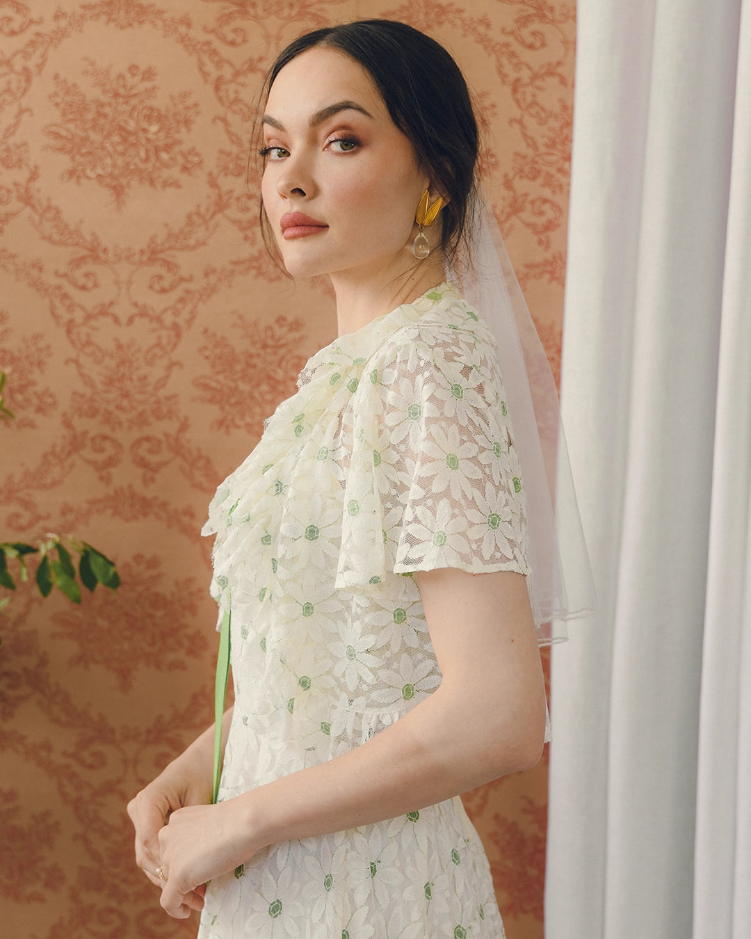 Vintage Embroidered Floral Lace Halter Gown With Matching Bolero