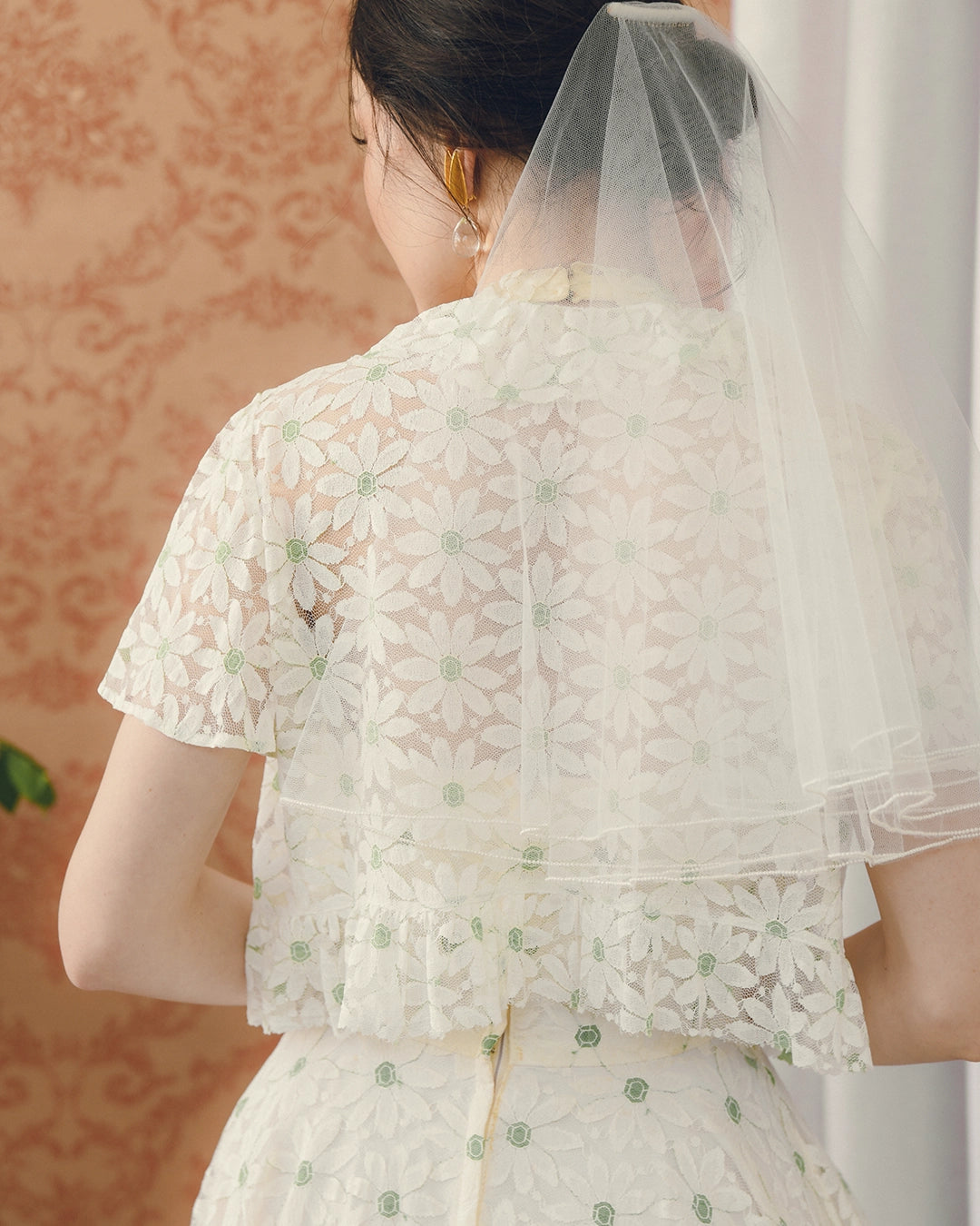 Vintage Embroidered Floral Lace Halter Gown With Matching Bolero