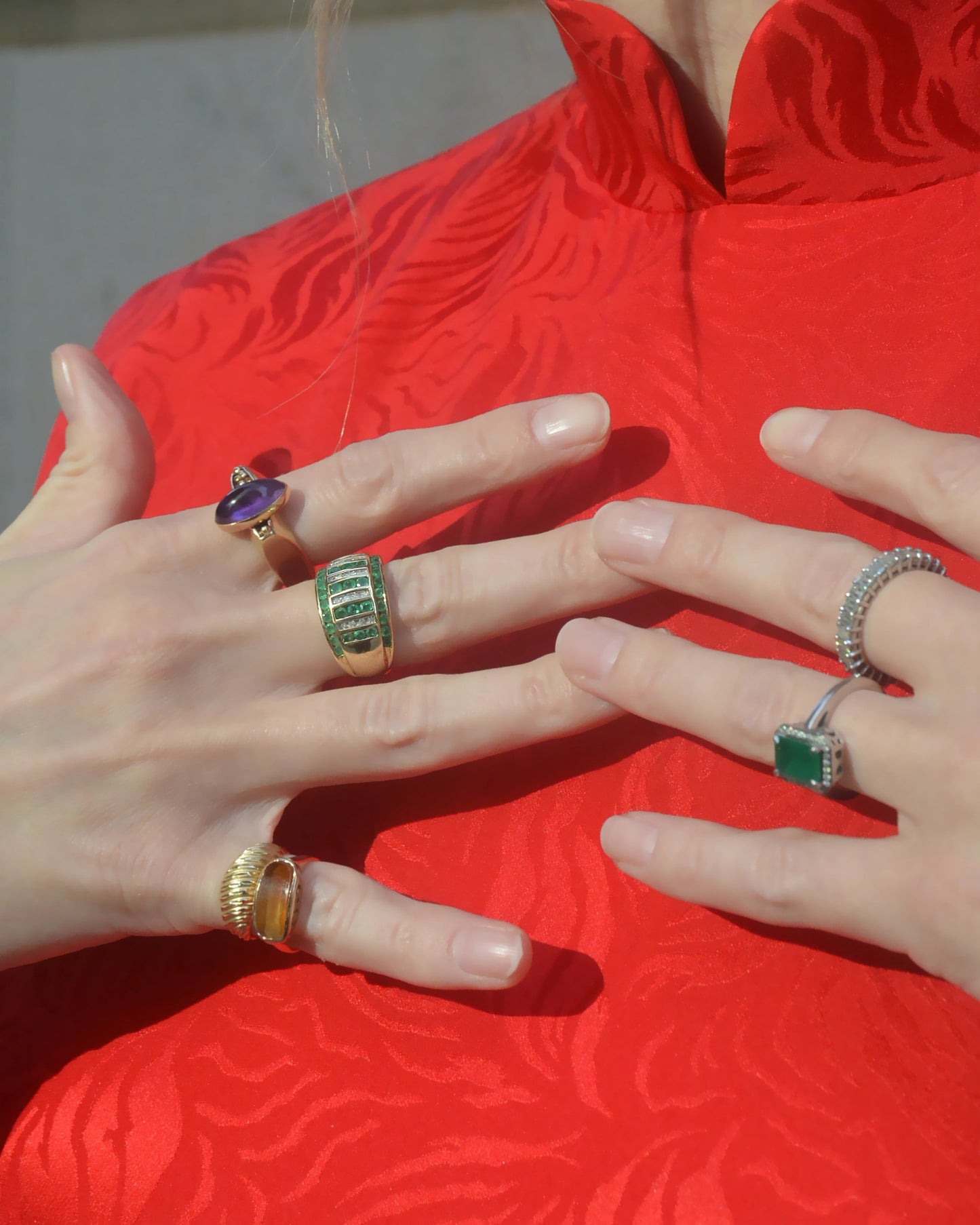 Vintage Emerald And Diamond Gold Bombe Ring