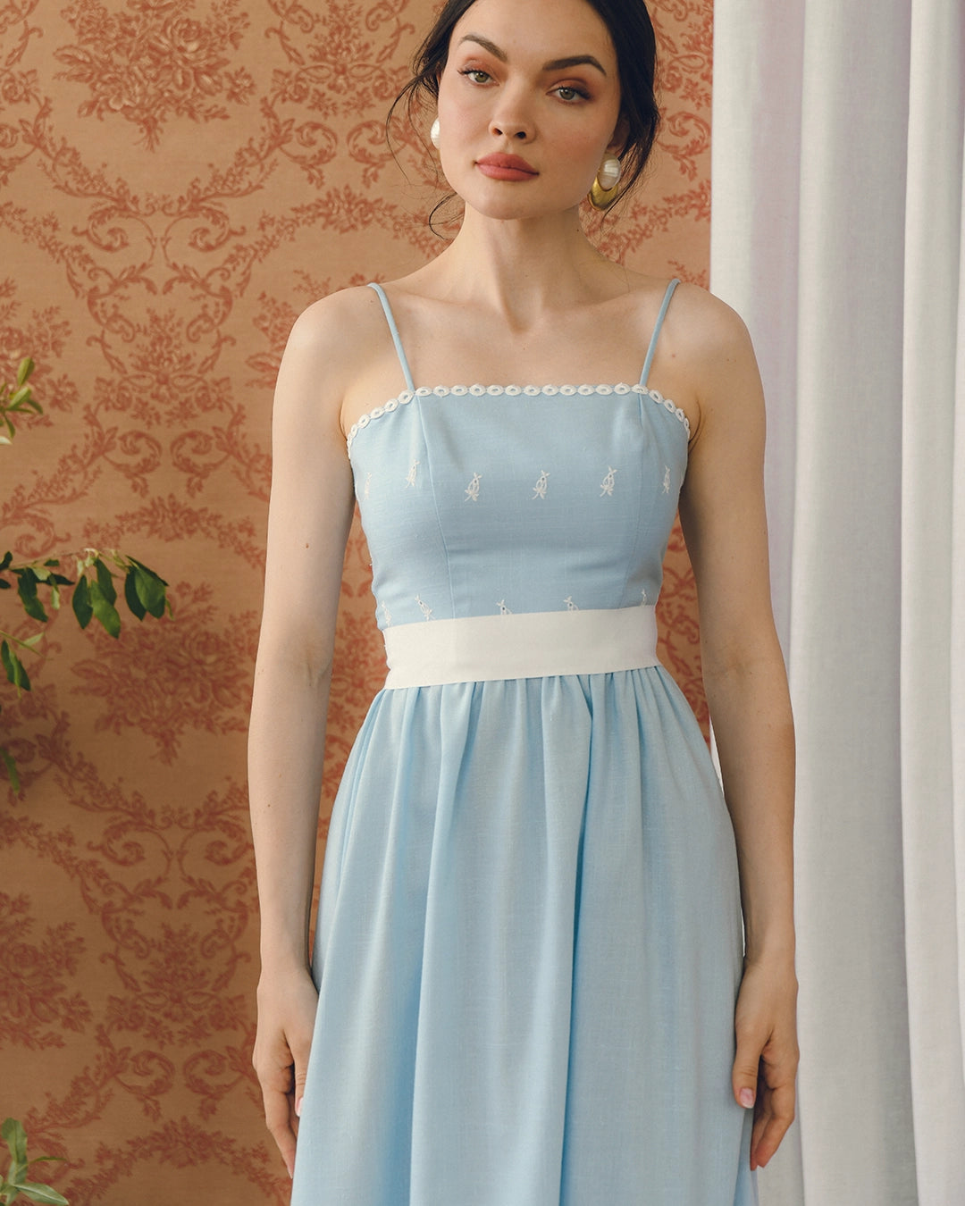 Vintage Eyelet Two-Piece Column Dress Set With Matching Cropped Blouse