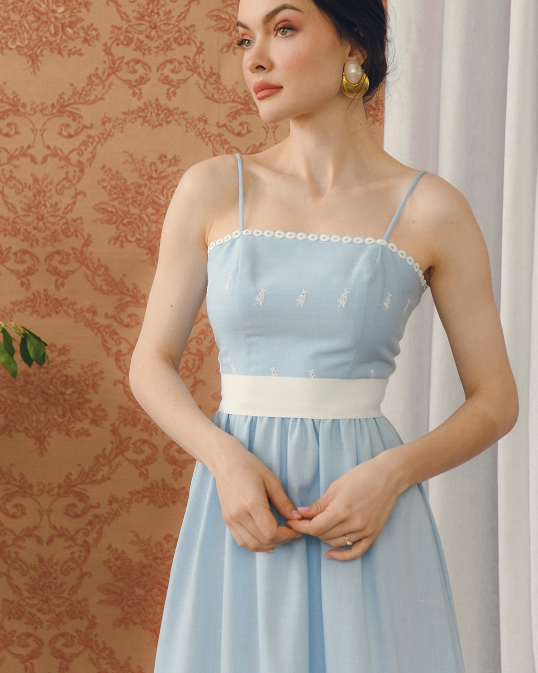 Vintage Eyelet Two-Piece Column Dress Set With Matching Cropped Blouse