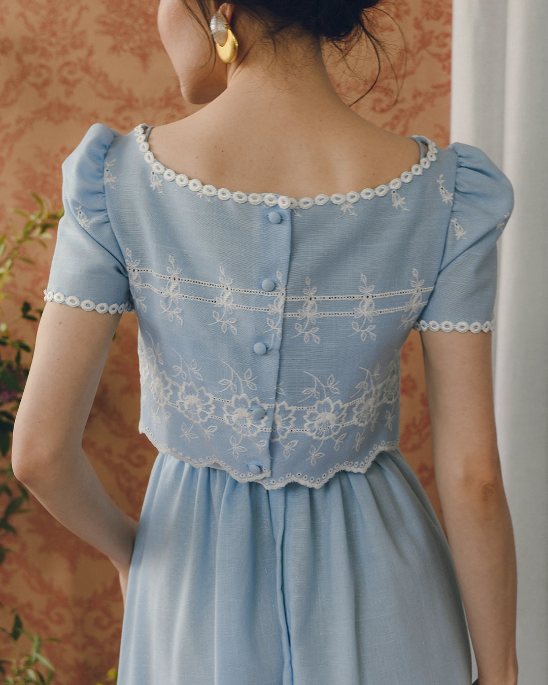 Vintage Eyelet Two-Piece Column Dress Set With Matching Cropped Blouse