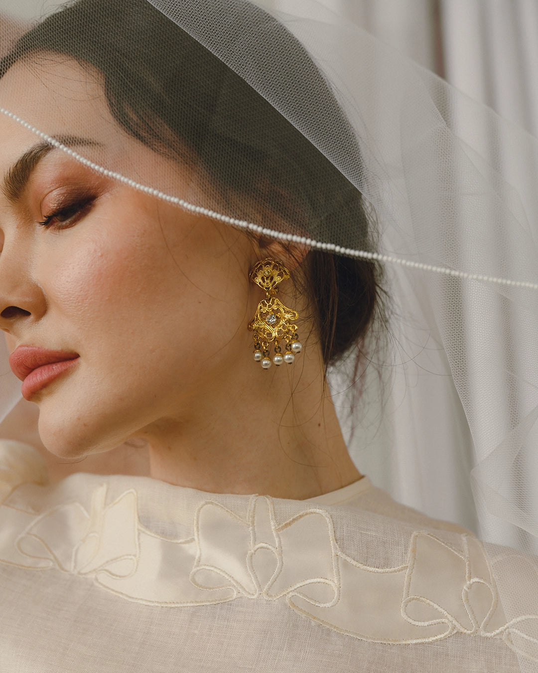Vintage Gold Filigree Chandelier Earrings With Pearl Drops